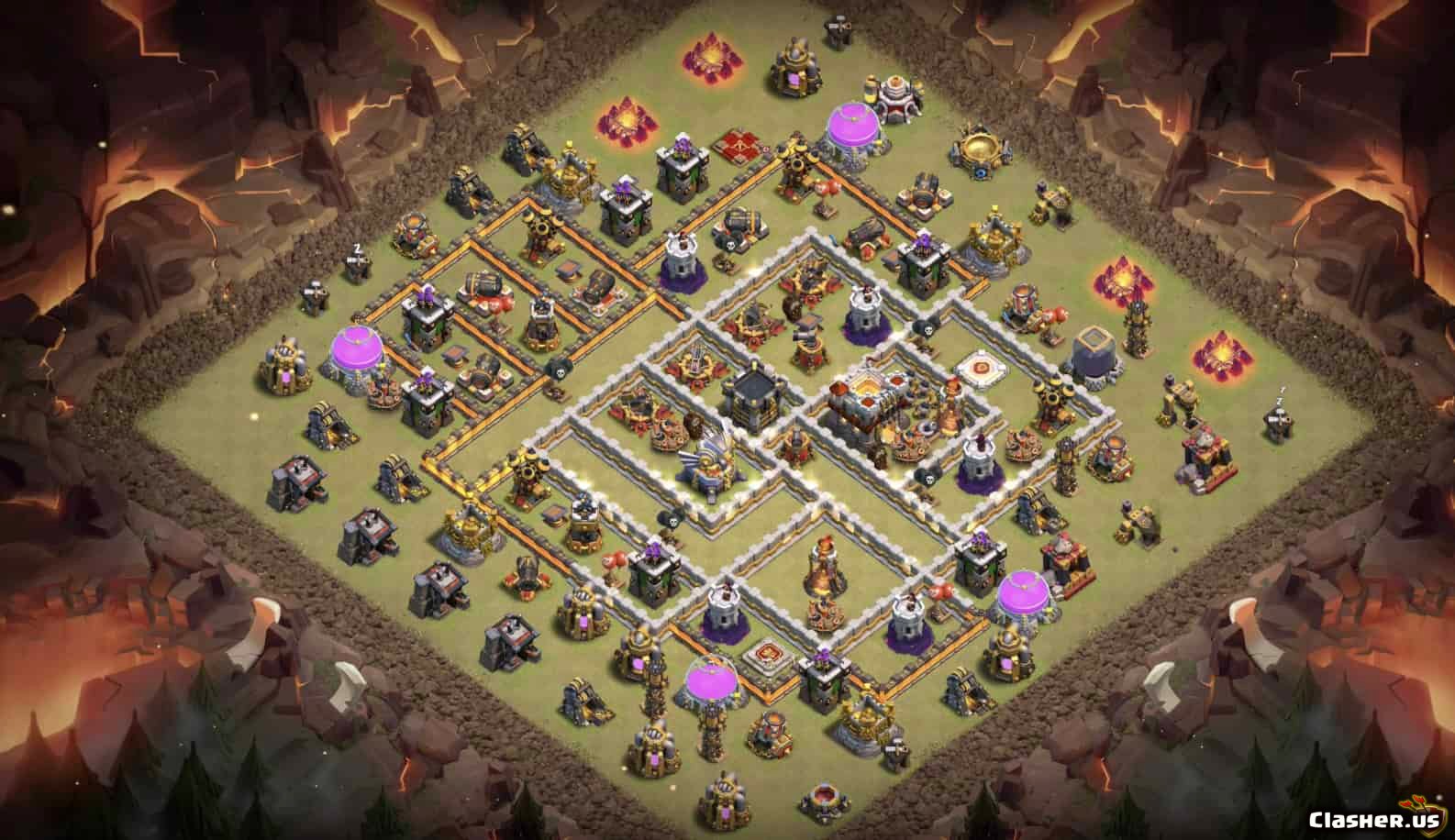 Copy Base Town Hall 11 TH11 War Base - Double layer walls and Several tra.....