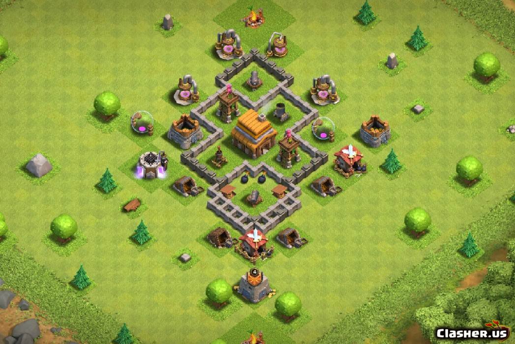 town hall 4 base,town hall 4 maps,coc base links, coc maps links, clash of ...