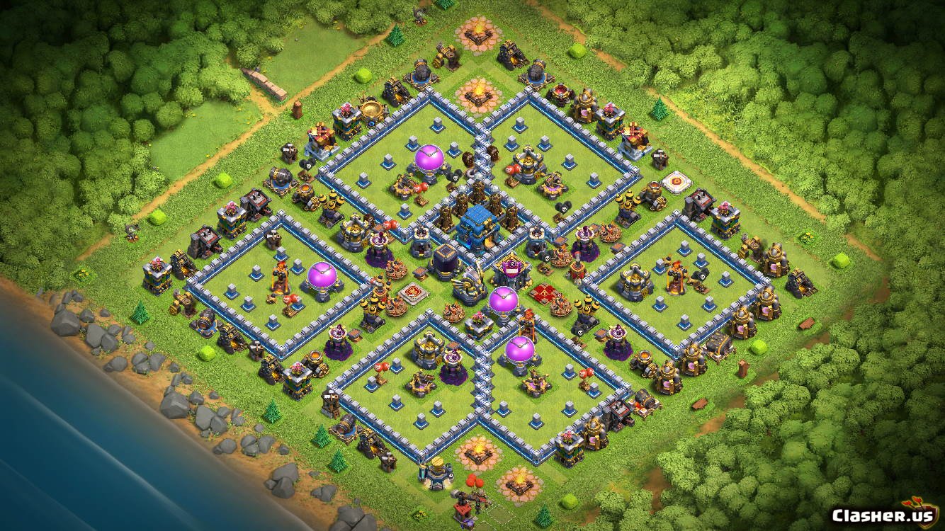 Copy Base Town Hall 12 TH12 Trophy War Farm Base v337 - hybird With Link 11...