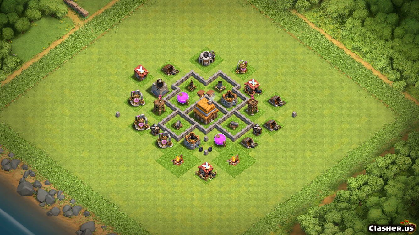 Copy Base Town Hall 4 Th4 Trophy Base V38 Anti 3 Stars With.