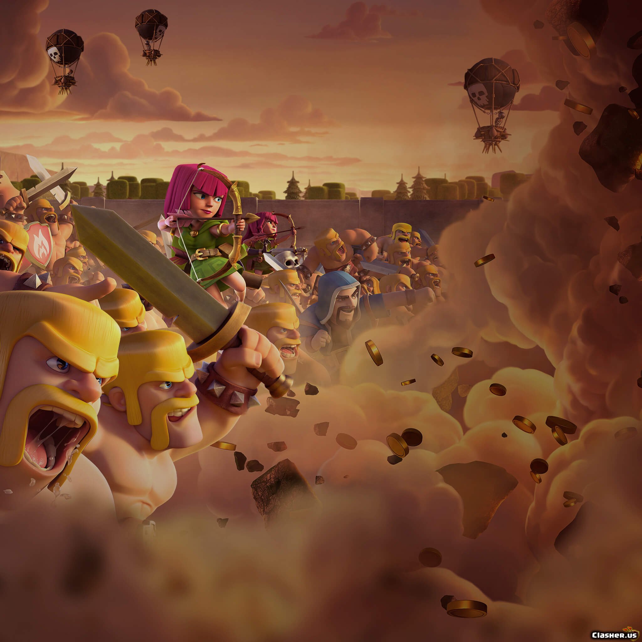 coc attack, balloon, barbarian, troops, archer, wizard, coc splash - Clash  of Clans Wallpapers 