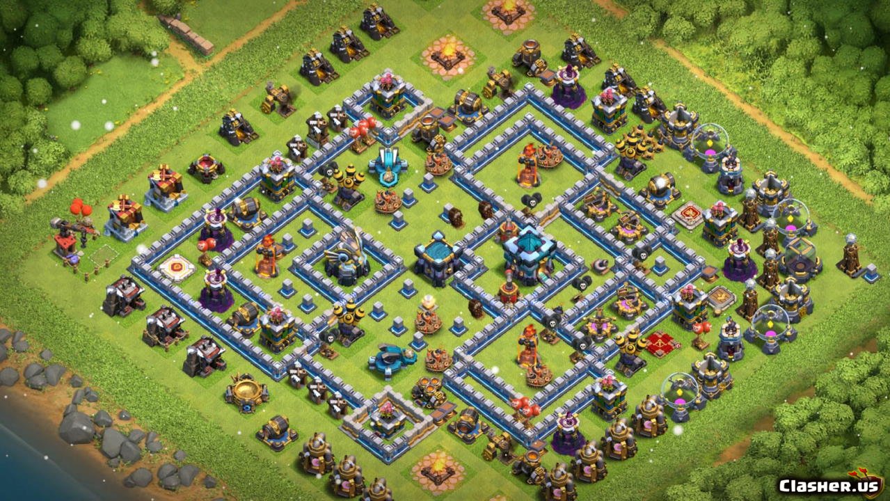 Copy Base Town Hall 13 TH13 Trophy/War base v1 - anti 3 stars With Link 11-...