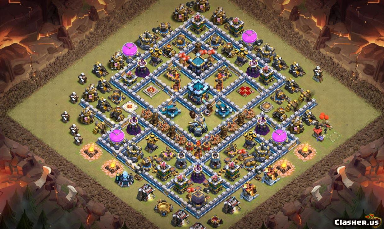 Copy Base Town Hall 13 TH13 War/Trophy base v61 - anti 3 stars With Link 11...