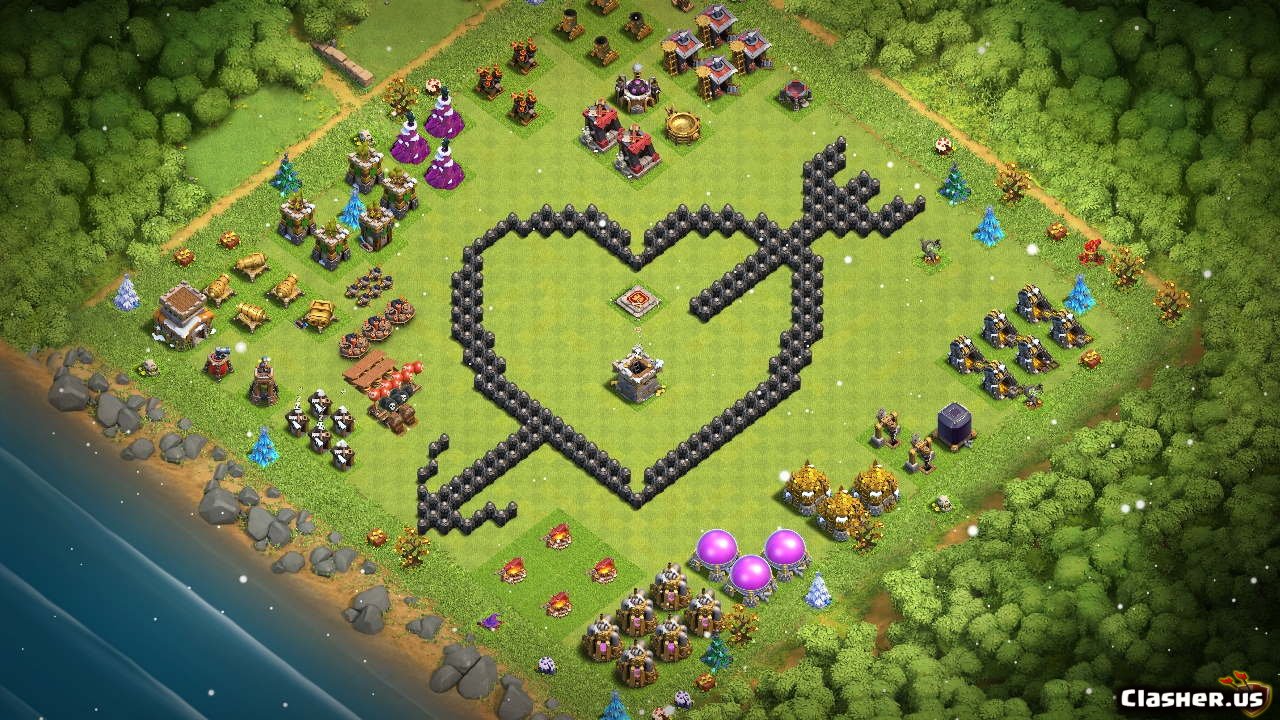 Copy Base [town Hall 8] Th8 Fun Troll Progress Base Heart And Arrow [with Link] [11 2019