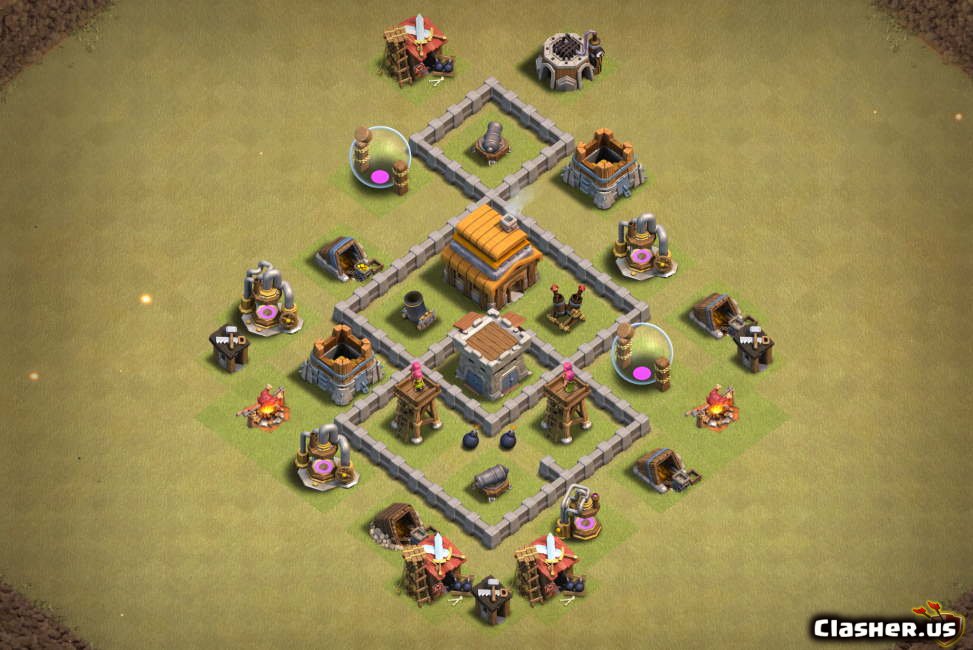 Town Hall 4 TH4 War/Trophy base #81 With Link 6-2020 - War Base.
