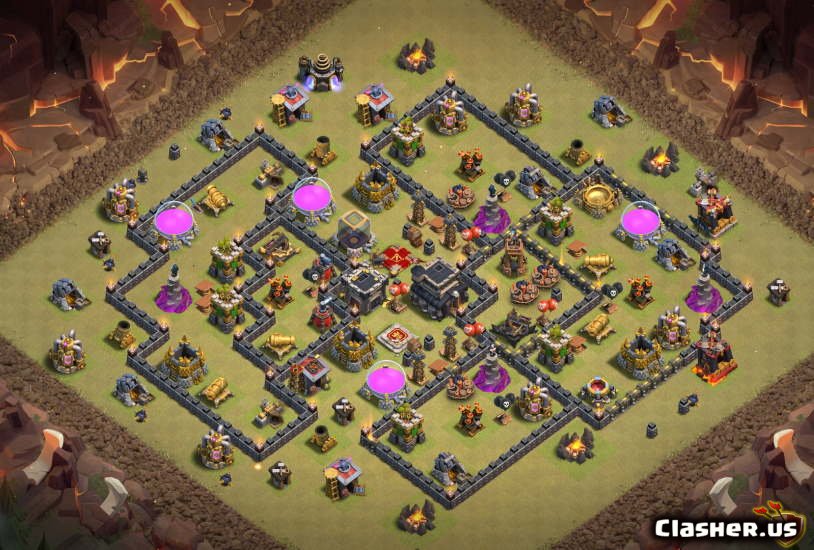 Town Hall 9 TH9 War/Trophy base #450 With Link 8-2020 - War Bas...