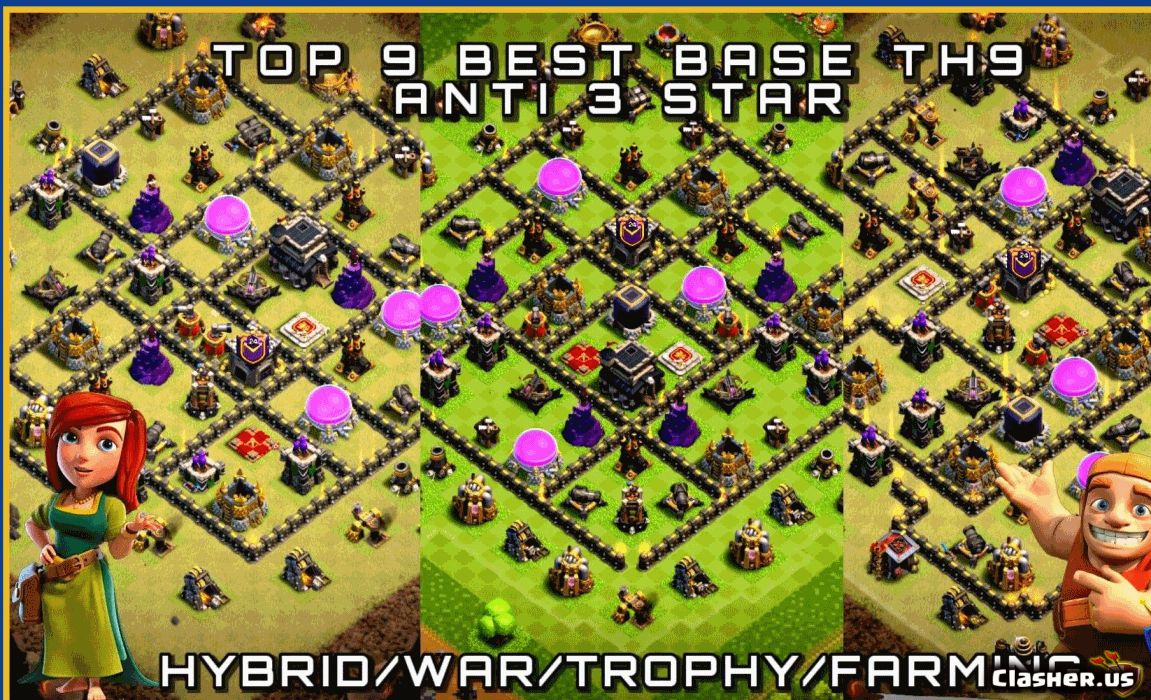 Copy Base [Town Hall 9] TH9 War/Trophy base 1448 [With Link] [102022] War Base Clash of