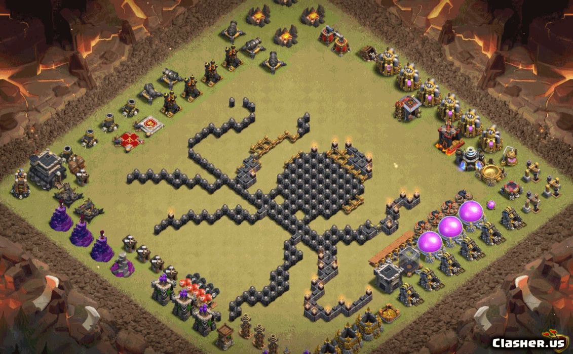 Town Hall 9 War Base Copy Link Copy Base [Town Hall 9] TH9 War/Trophy base #1BBE508A - octopus [With