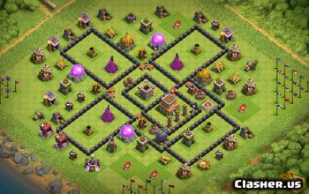 town hall 8, hybrid/trophy base layout #106