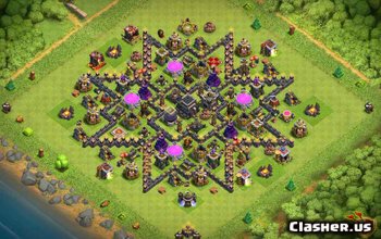 town hall 9, funny/trophy/hybrid/farming/war base layout #109