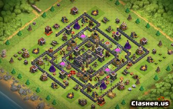 town hall 9, farming/trophy/hybrid base layout #129