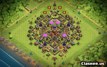 town hall 9, war/farming/trophy/hybrid base layout #138