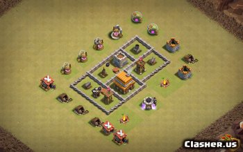 town hall 4, war/trophy base layout #832