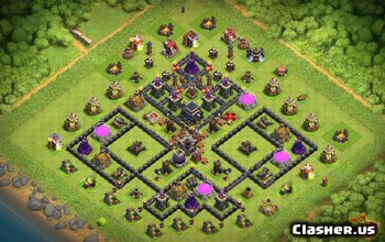 town hall 9, trophy/hybrid/war base layout #1046