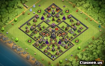 town hall 9, hybrid/trophy/farming base layout #1119