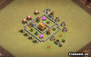 town hall 4, war/farming/trophy base layout #1356