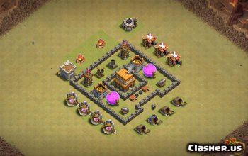 town hall 4, war/farming/trophy base layout #1889