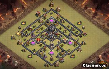 town hall 9, trophy/war base layout #37473